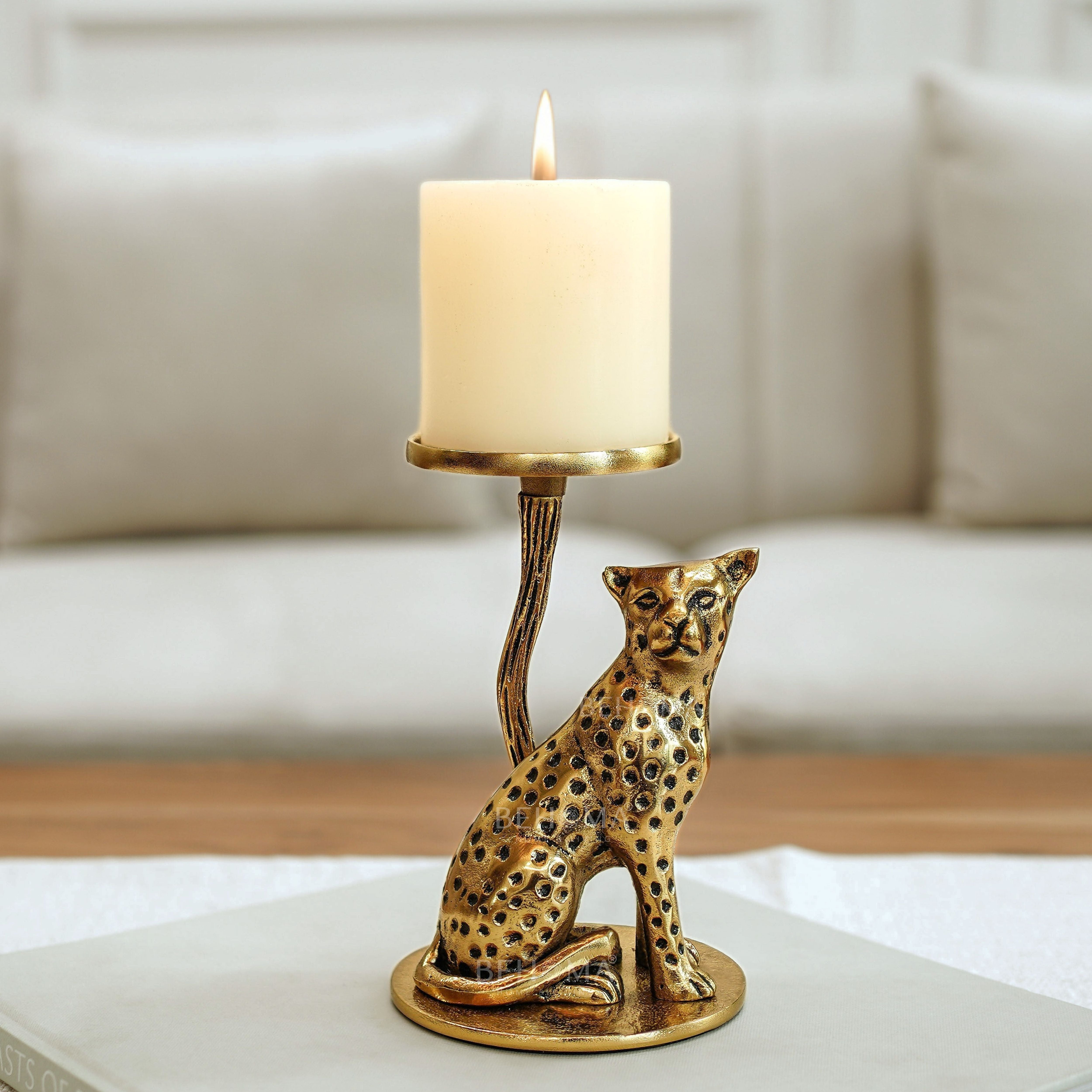 Golden Jaguar Candle Holder