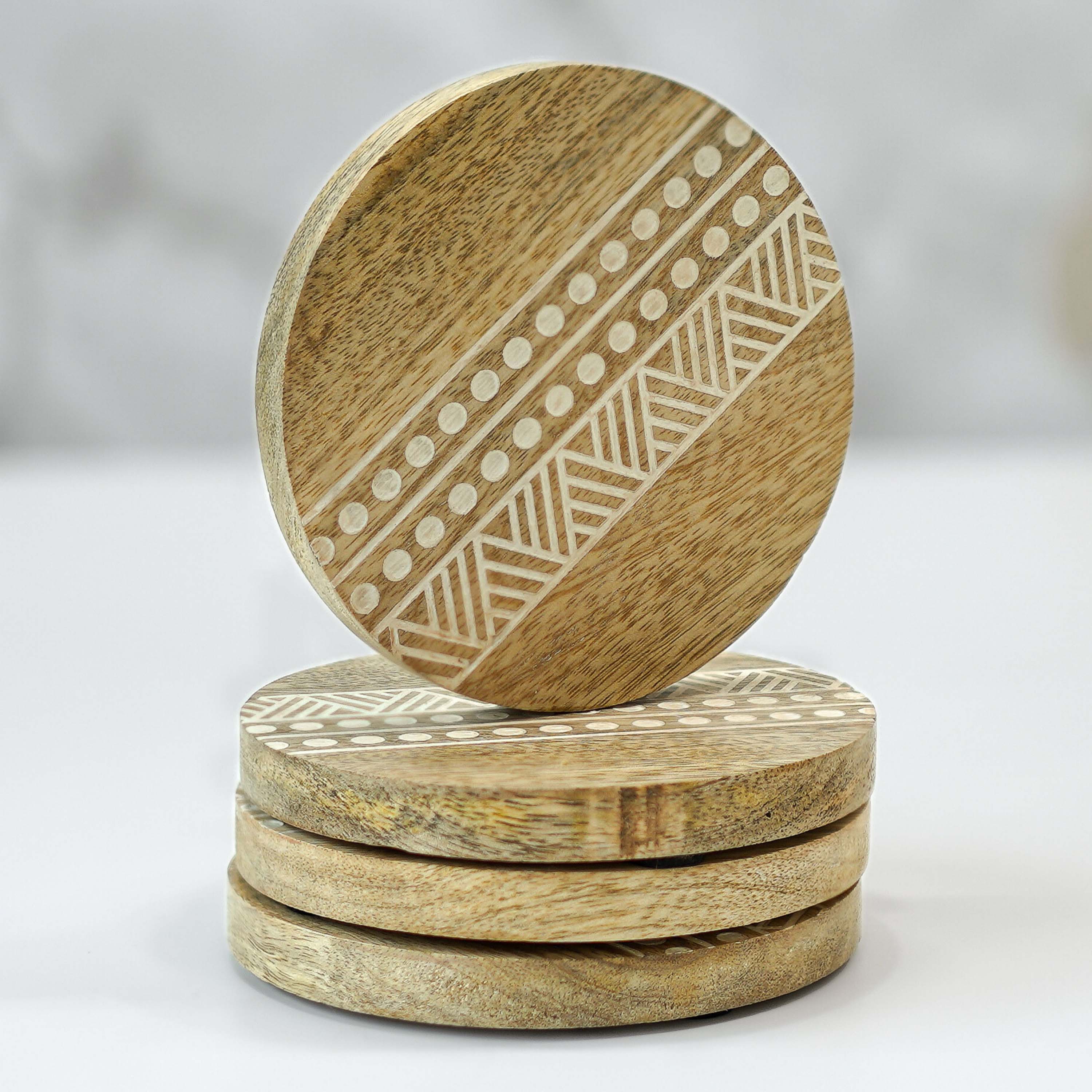 Tribal Touch Handcrafted Coaster,White, Set of 4