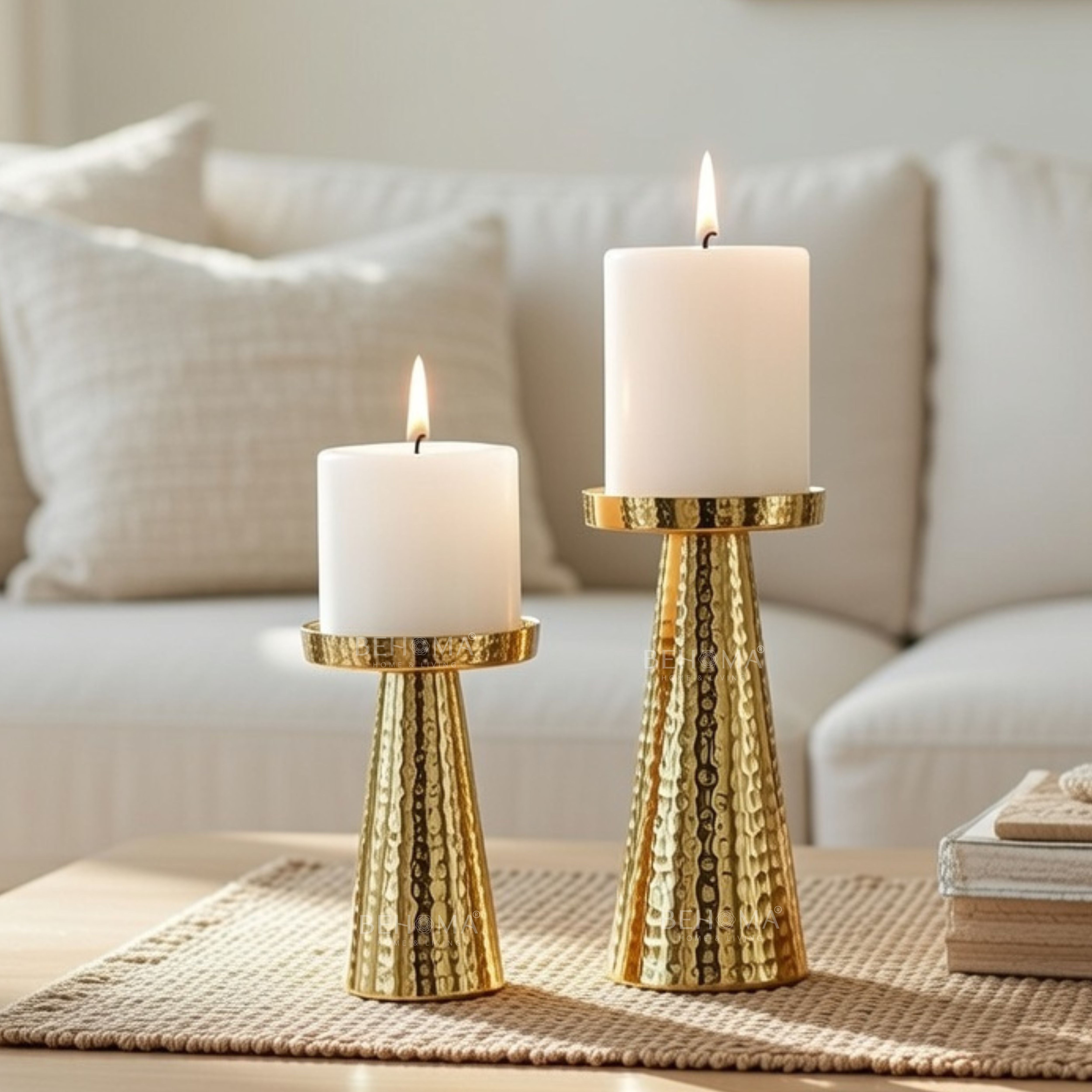 Metal Hammered Candle Holder Set