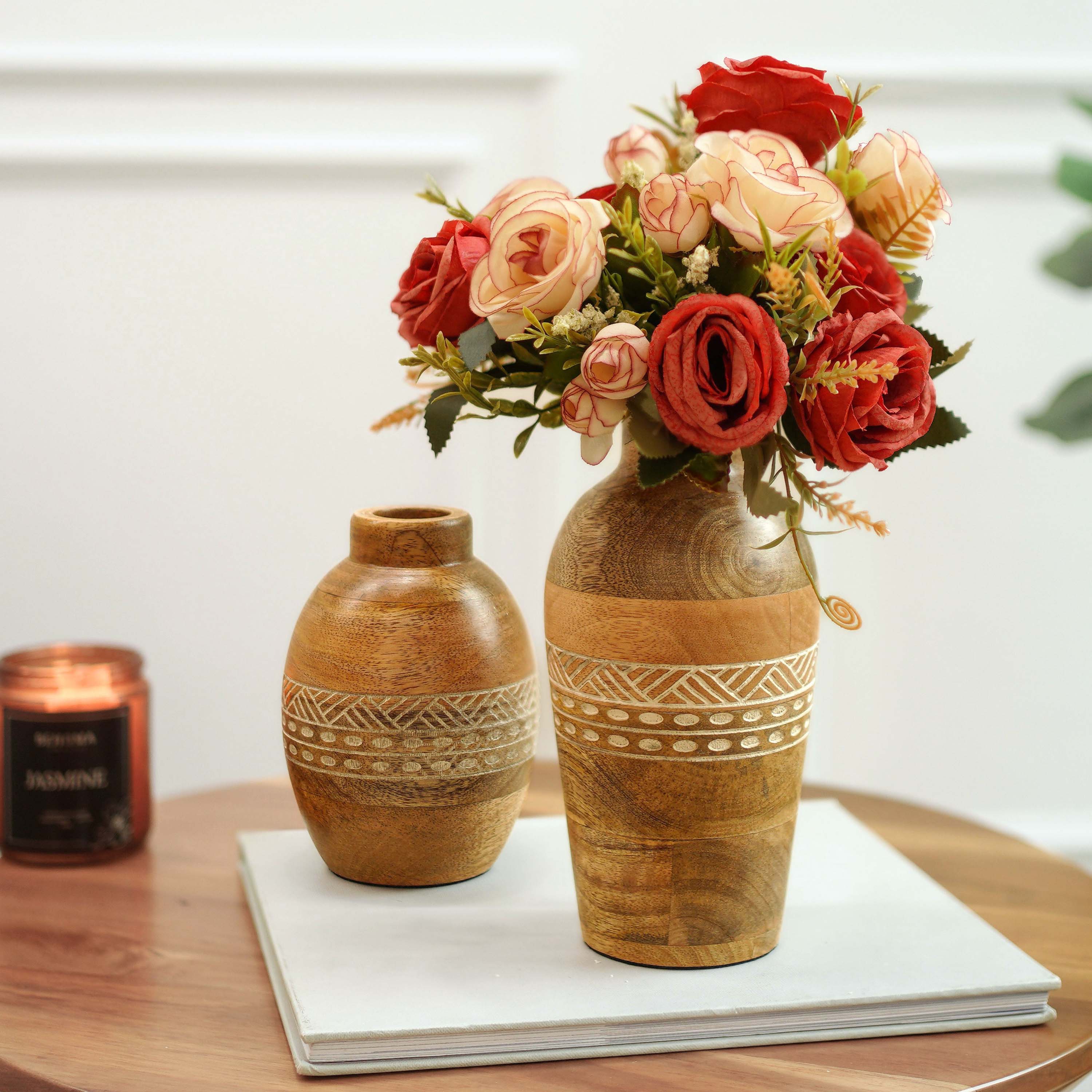 Mango Wood Bulb & Bud Vase, Set