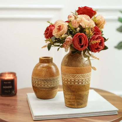 Mango Wood Bulb & Bud Vase, Set