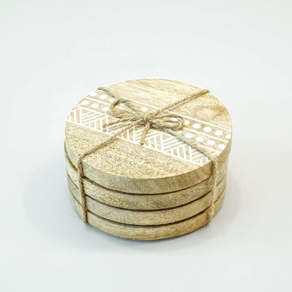 Tribal Touch Handcrafted Coaster,White, Set of 4
