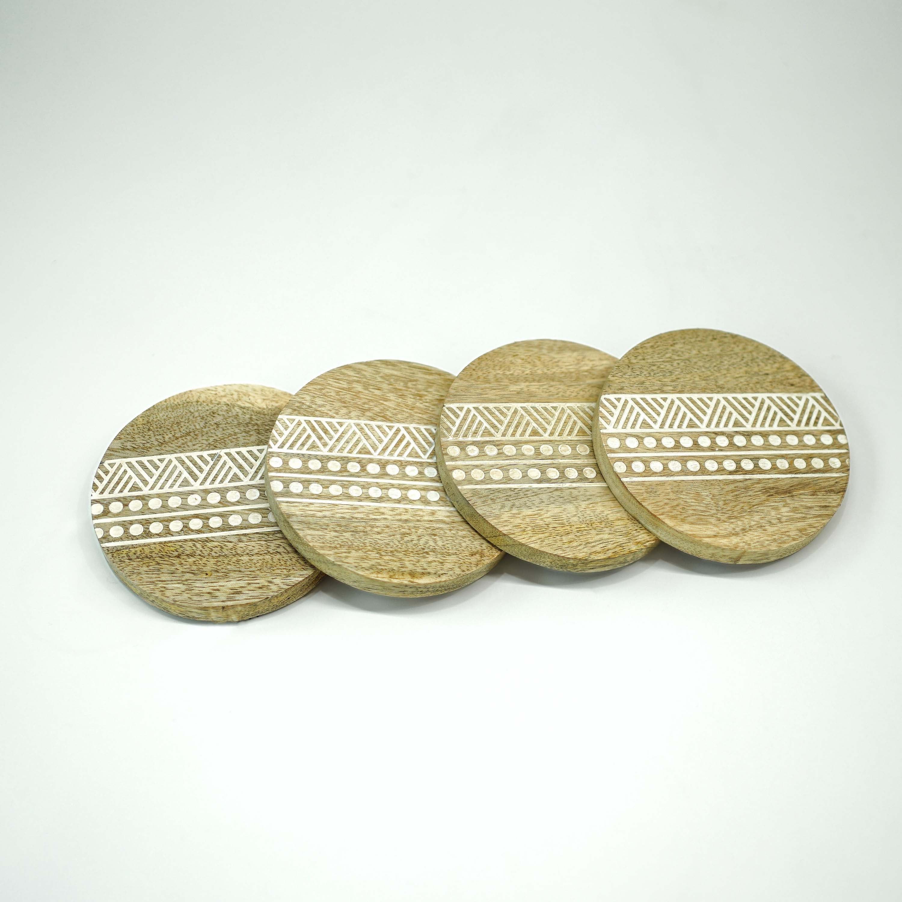 Tribal Touch Handcrafted Coaster,White, Set of 4