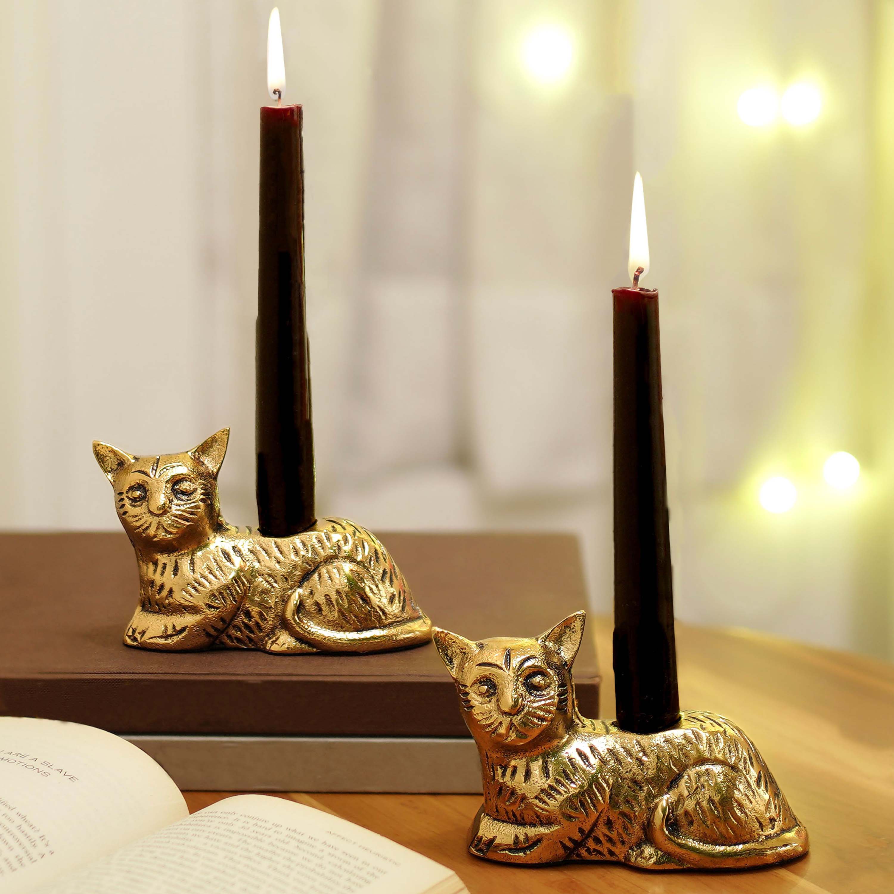 Golden Cat Candle Stand Set
