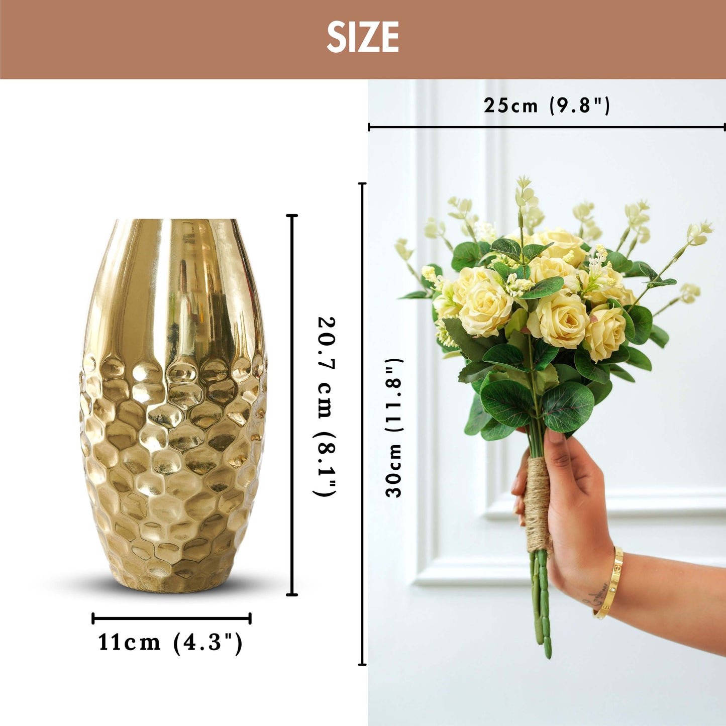 Combo of Metal Vase and Mild Yellow Rose