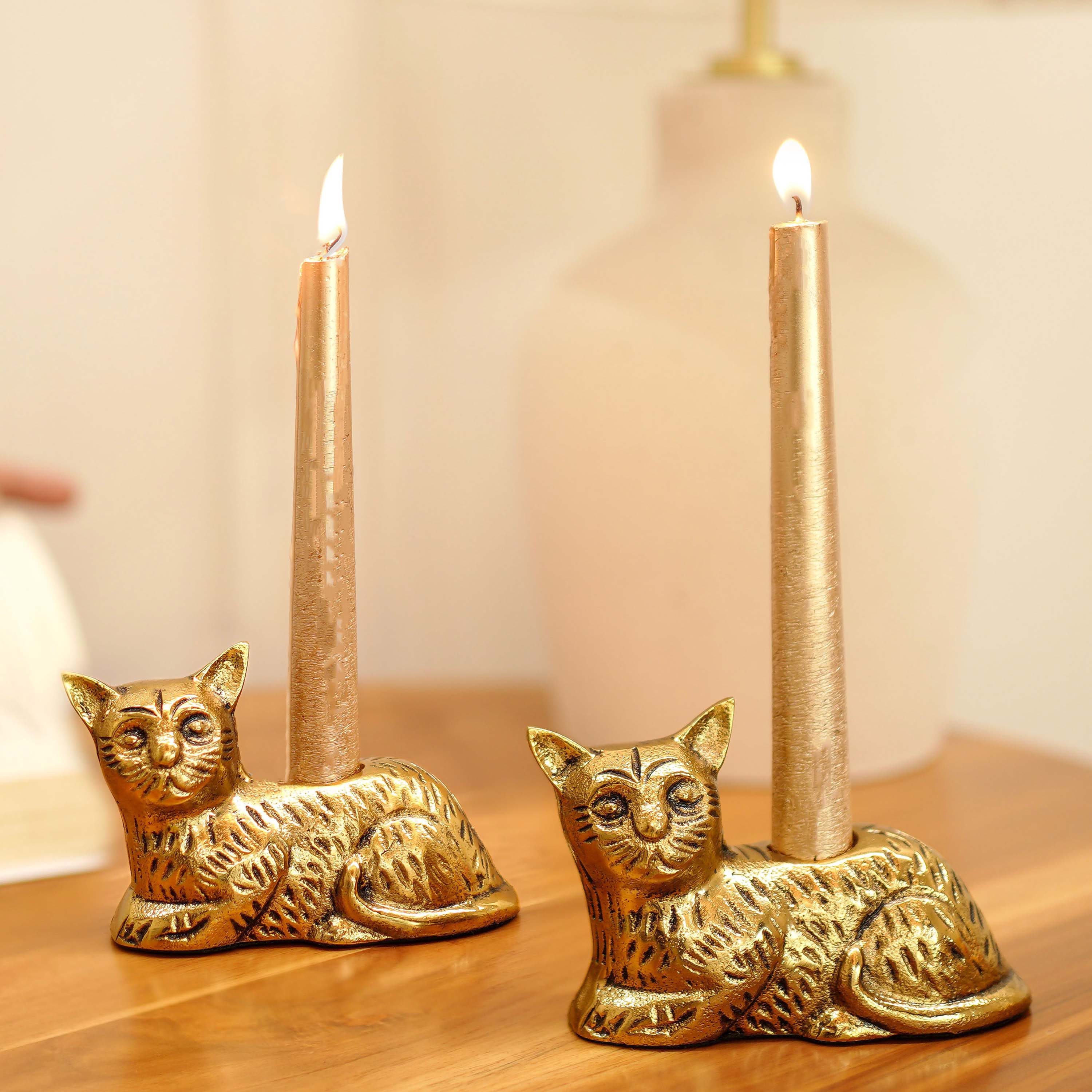Golden Cat Candle Stand Set