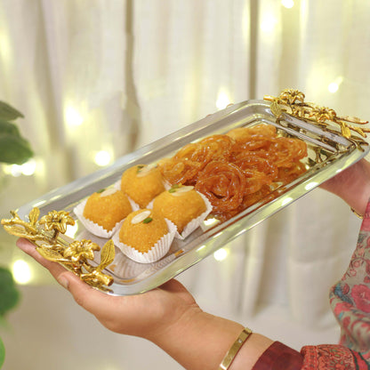 SS Serving Tray with Brass Branch