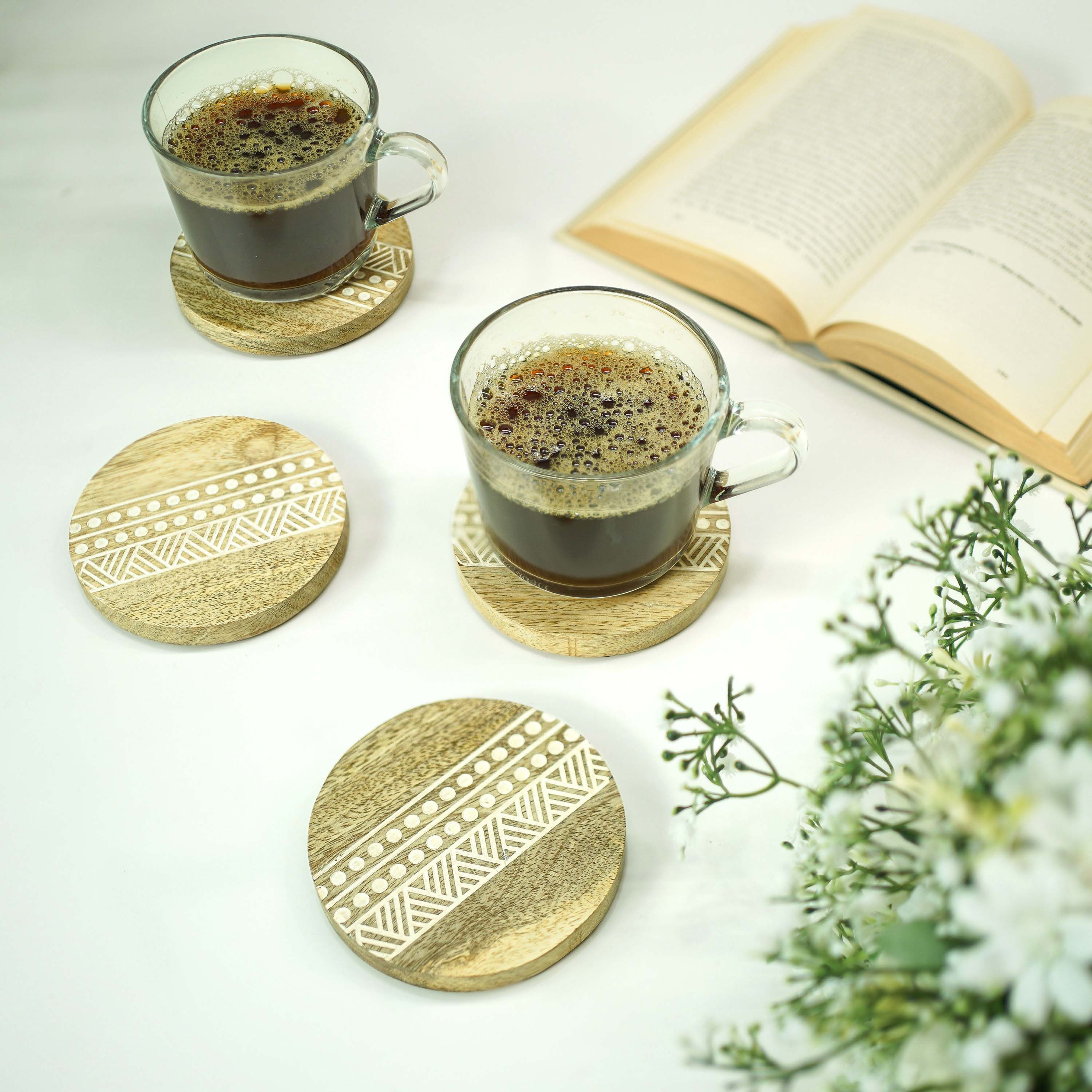 Tribal Touch Handcrafted Coaster,White, Set of 4