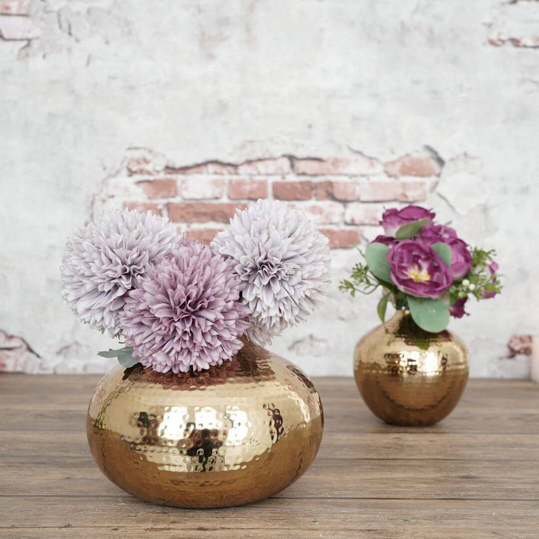 Metal hammered flower vase Set of 2 