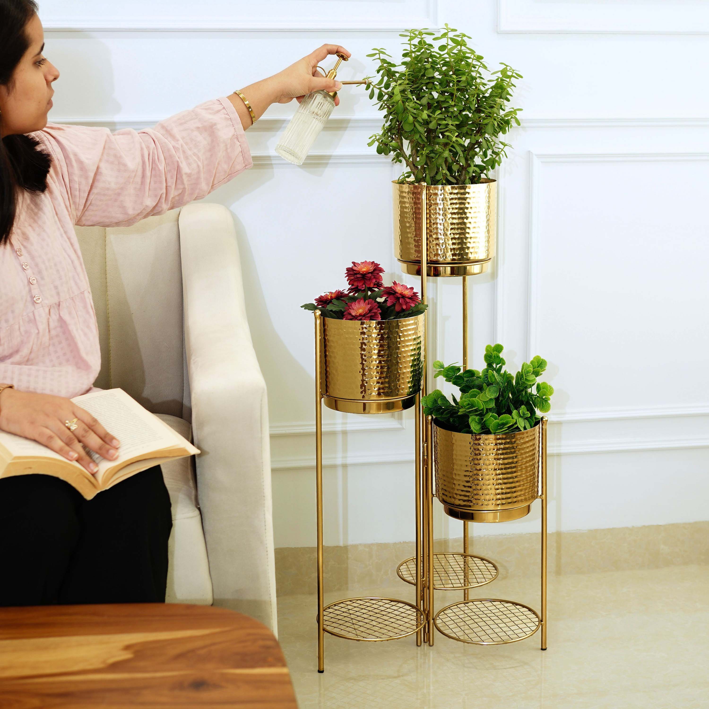 3-Tier Folding plant stand, Gold (Planter Only)