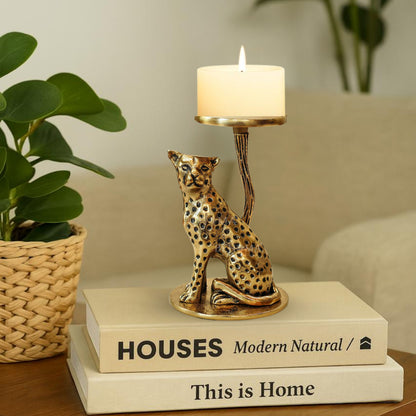 Golden Jaguar Candle Holder