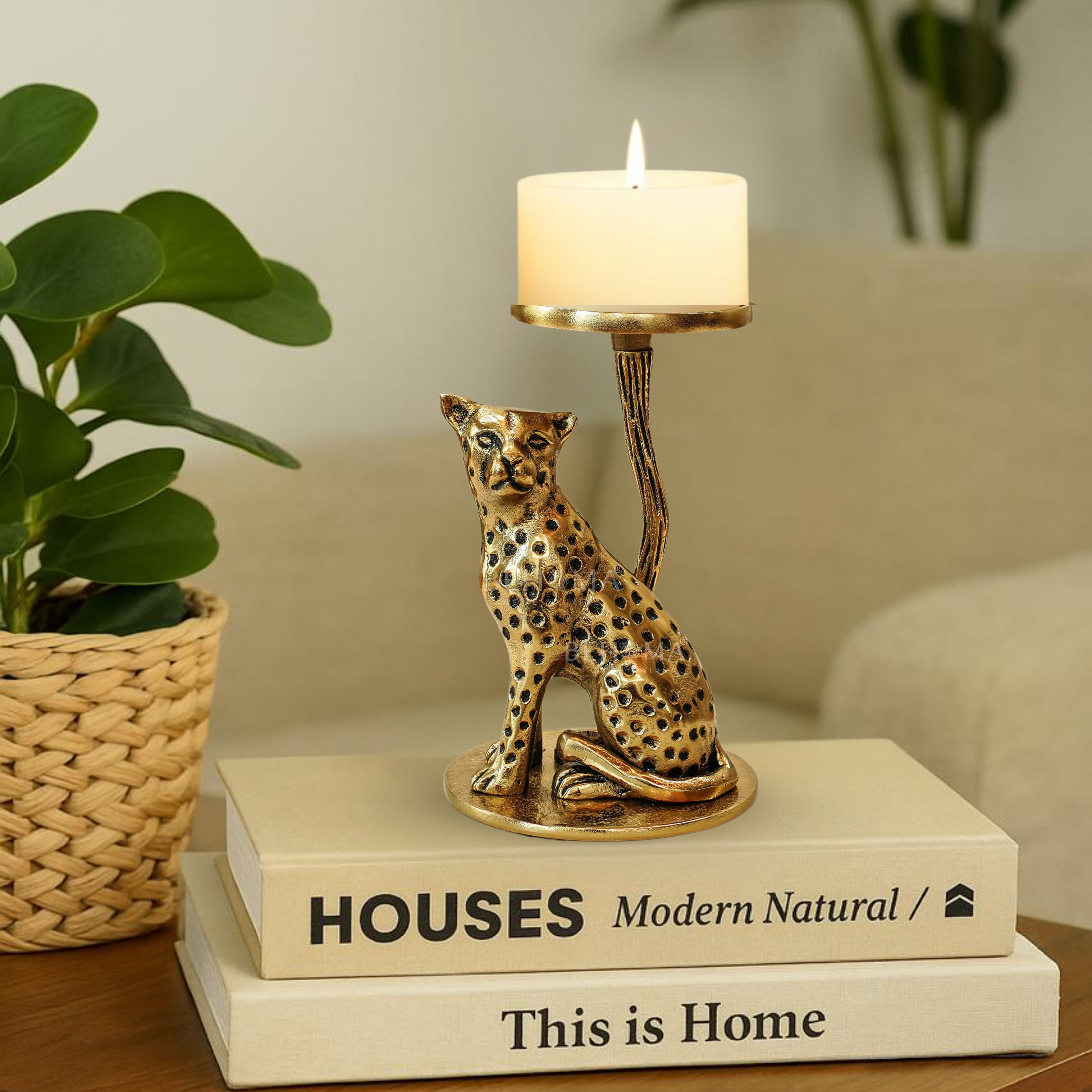 Golden Jaguar Candle Holder