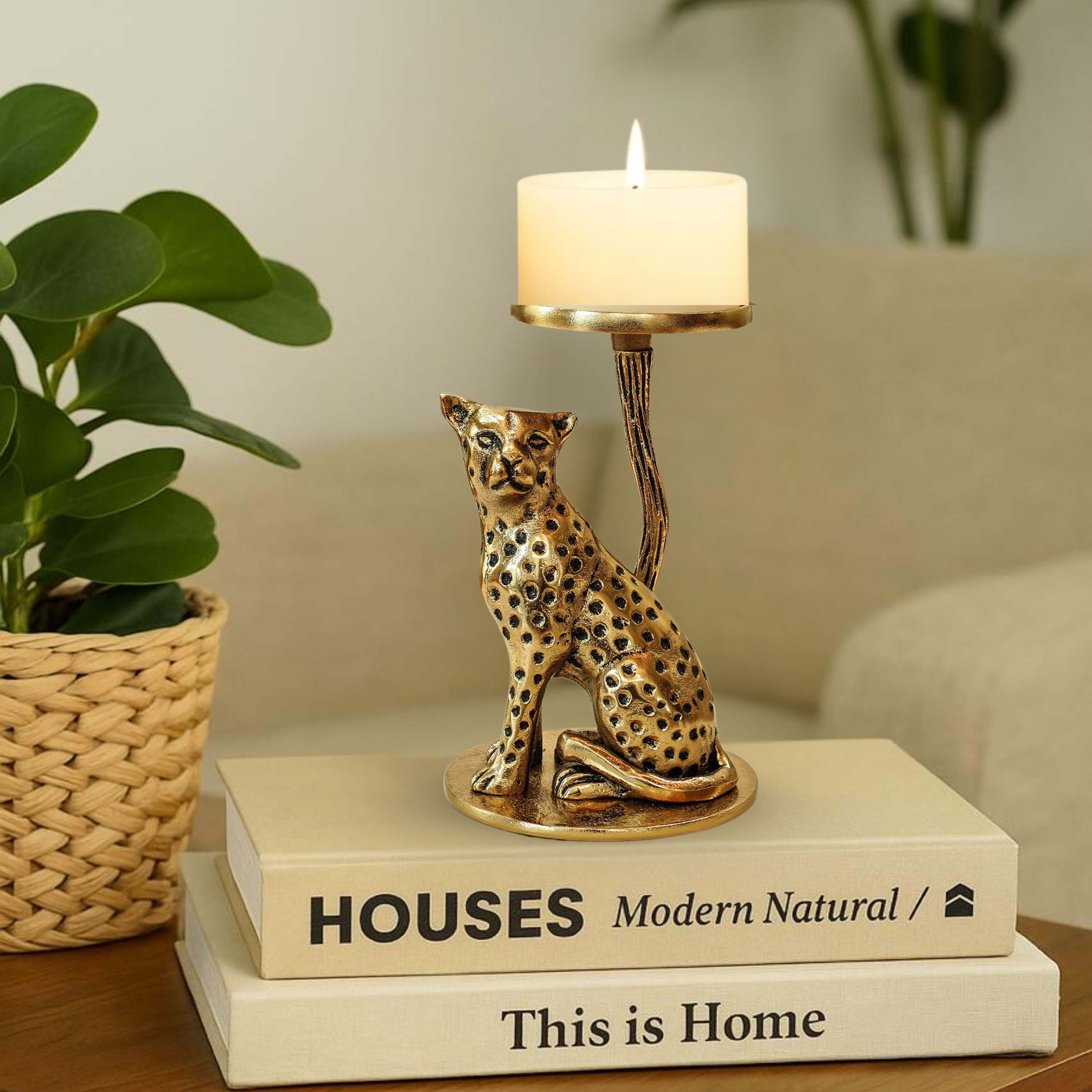 Golden Jaguar Candle Holder