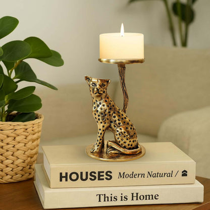 Golden Jaguar Candle Holder