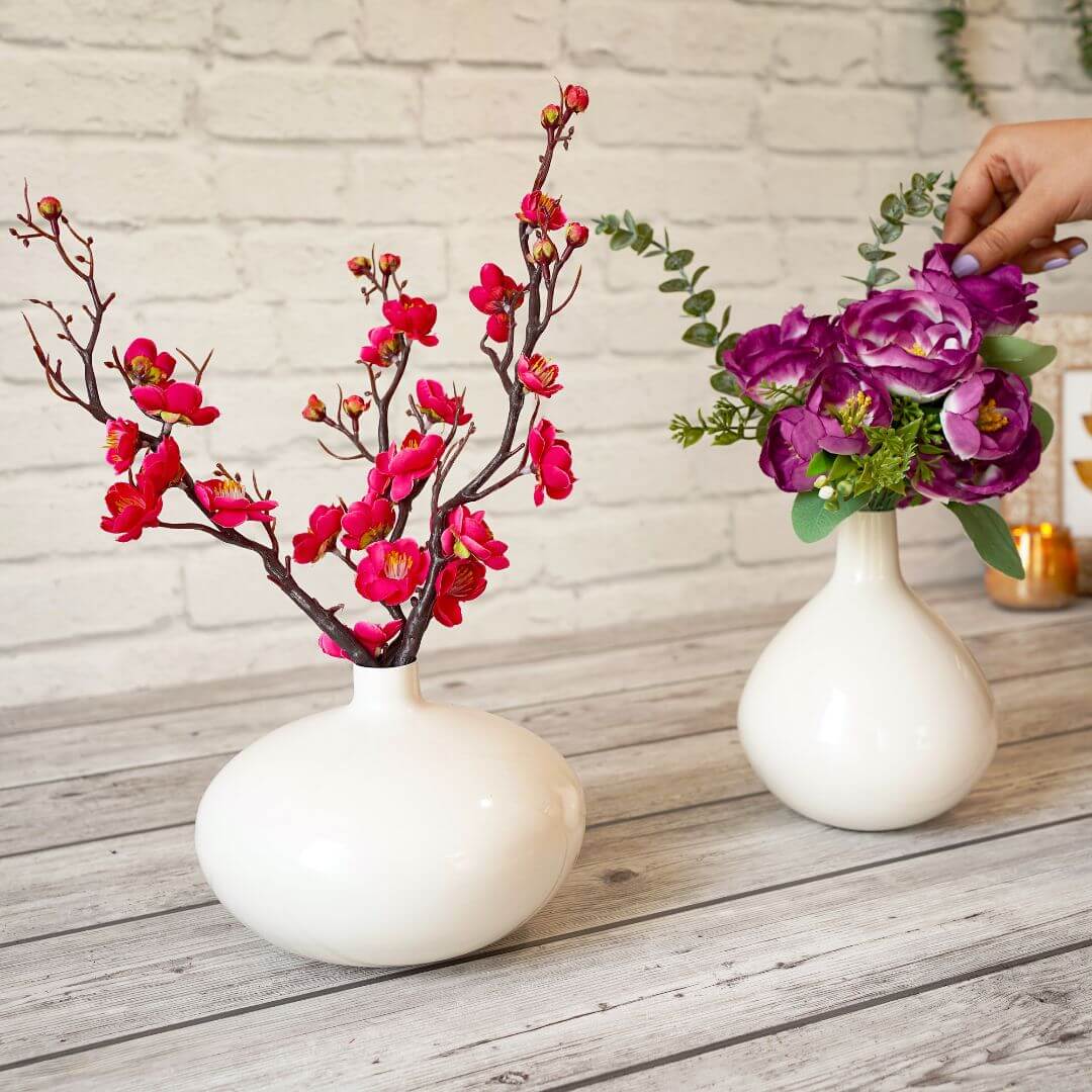 White metal flower vase set of 2 