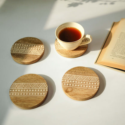 Tribal Touch Handcrafted Coaster,White, Set of 4