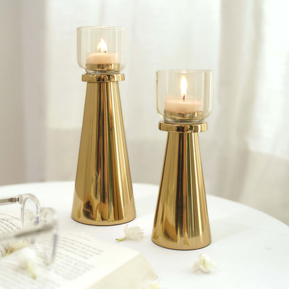 Metal T-light Holder, Set of 2 - Gold
