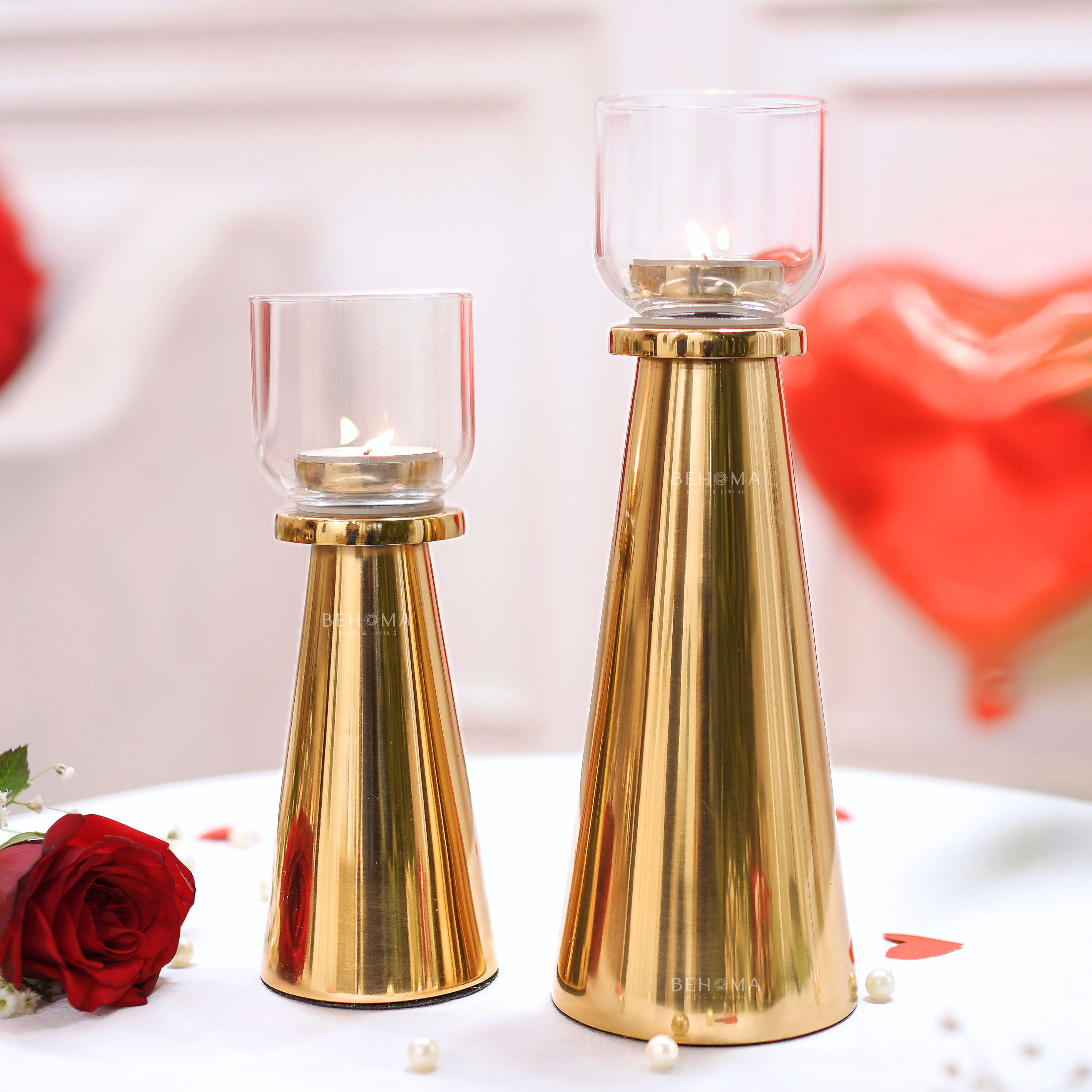 Metal T-light Holder, Set of 2 - Gold