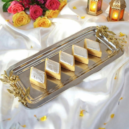 SS Serving Tray with Brass Branch