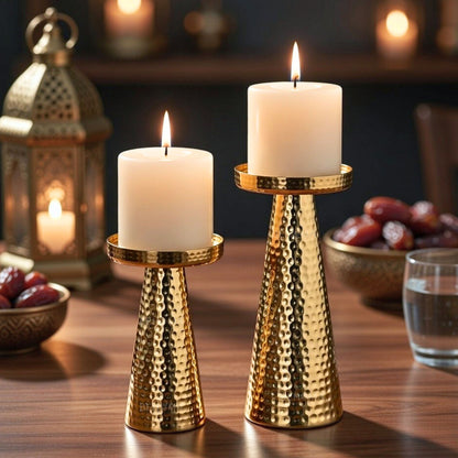 Metal Hammered Candle Holder Set