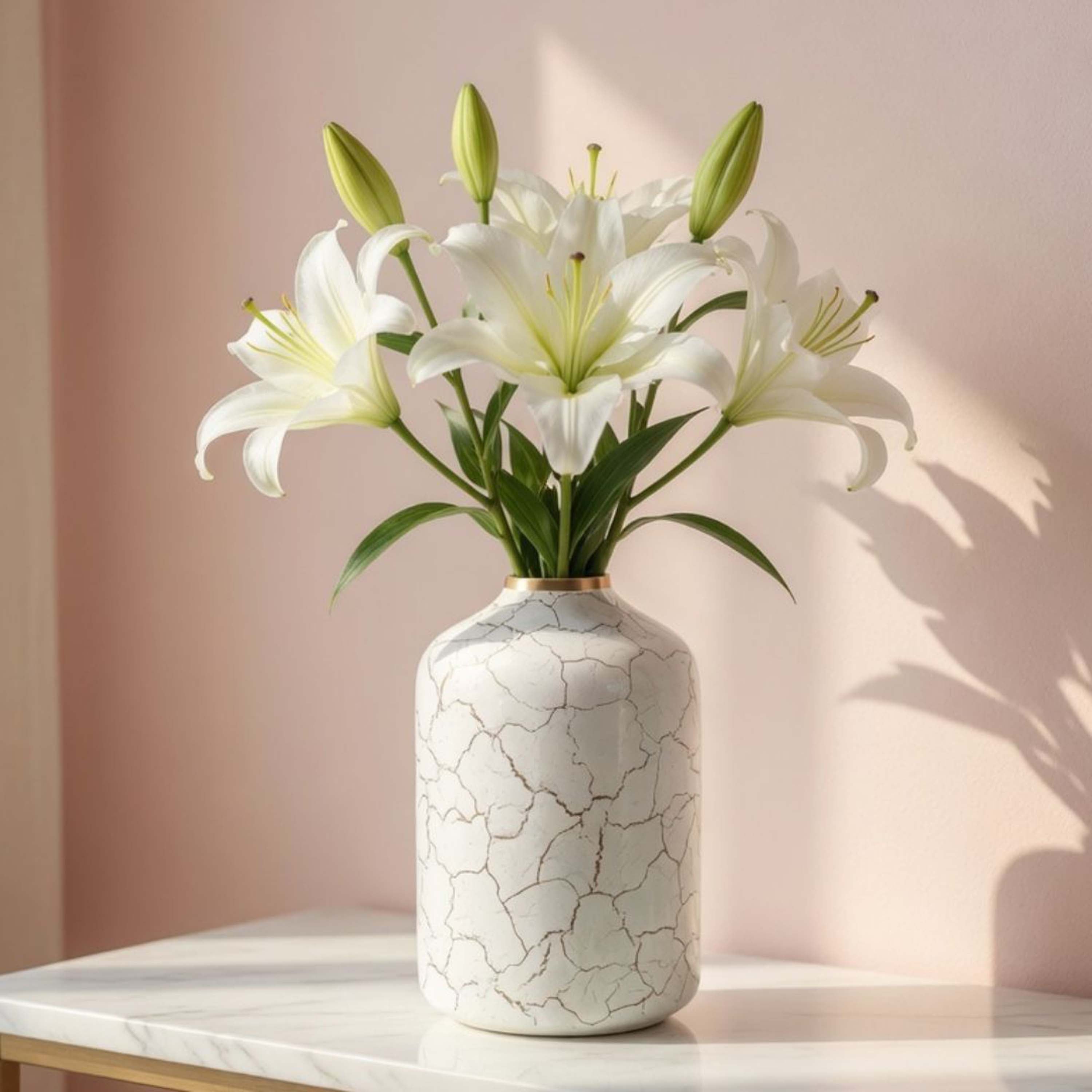 Off-white Metal Flower Vase | Crackled