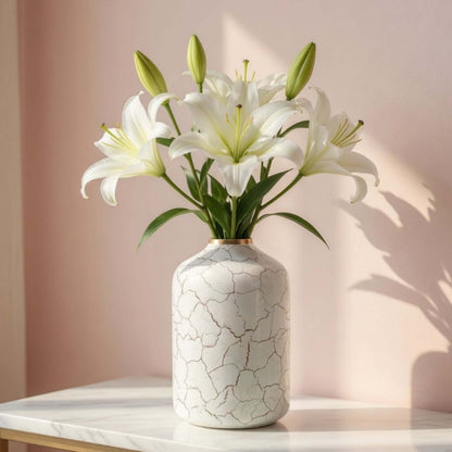 Off-white Metal Flower Vase | Crackled