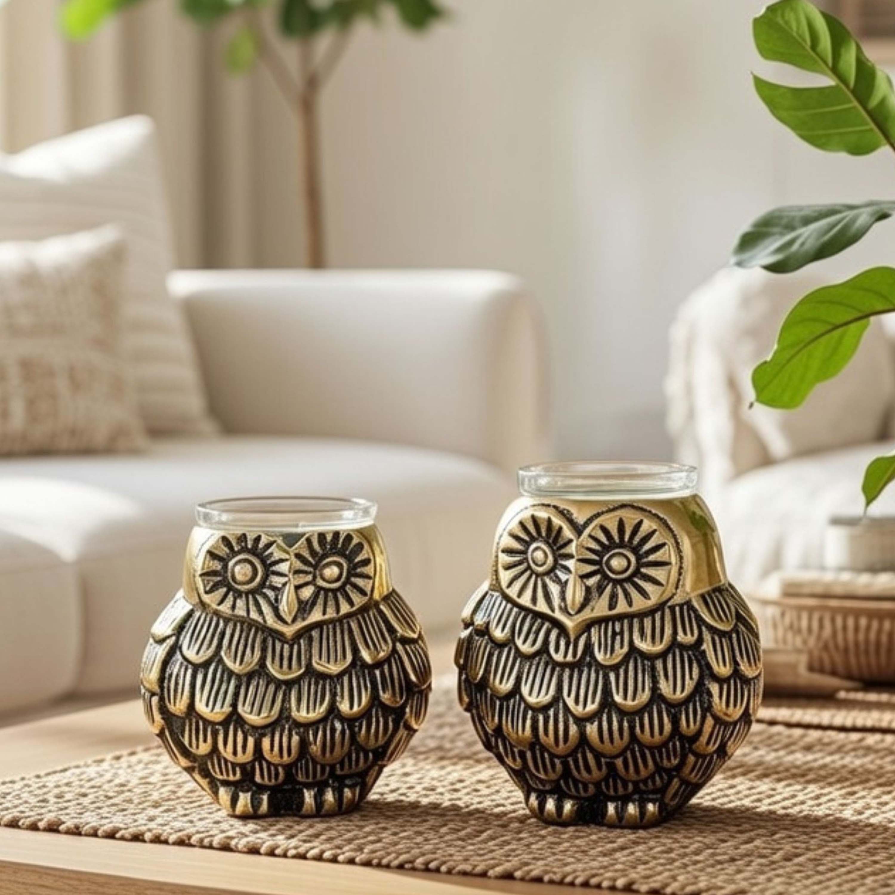 Owls Pair Candle Holder Set