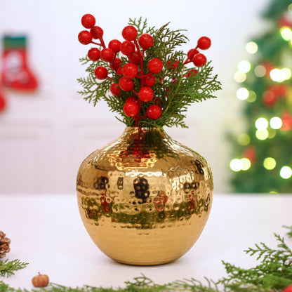 Hammered Metal Flower Vase | Gold