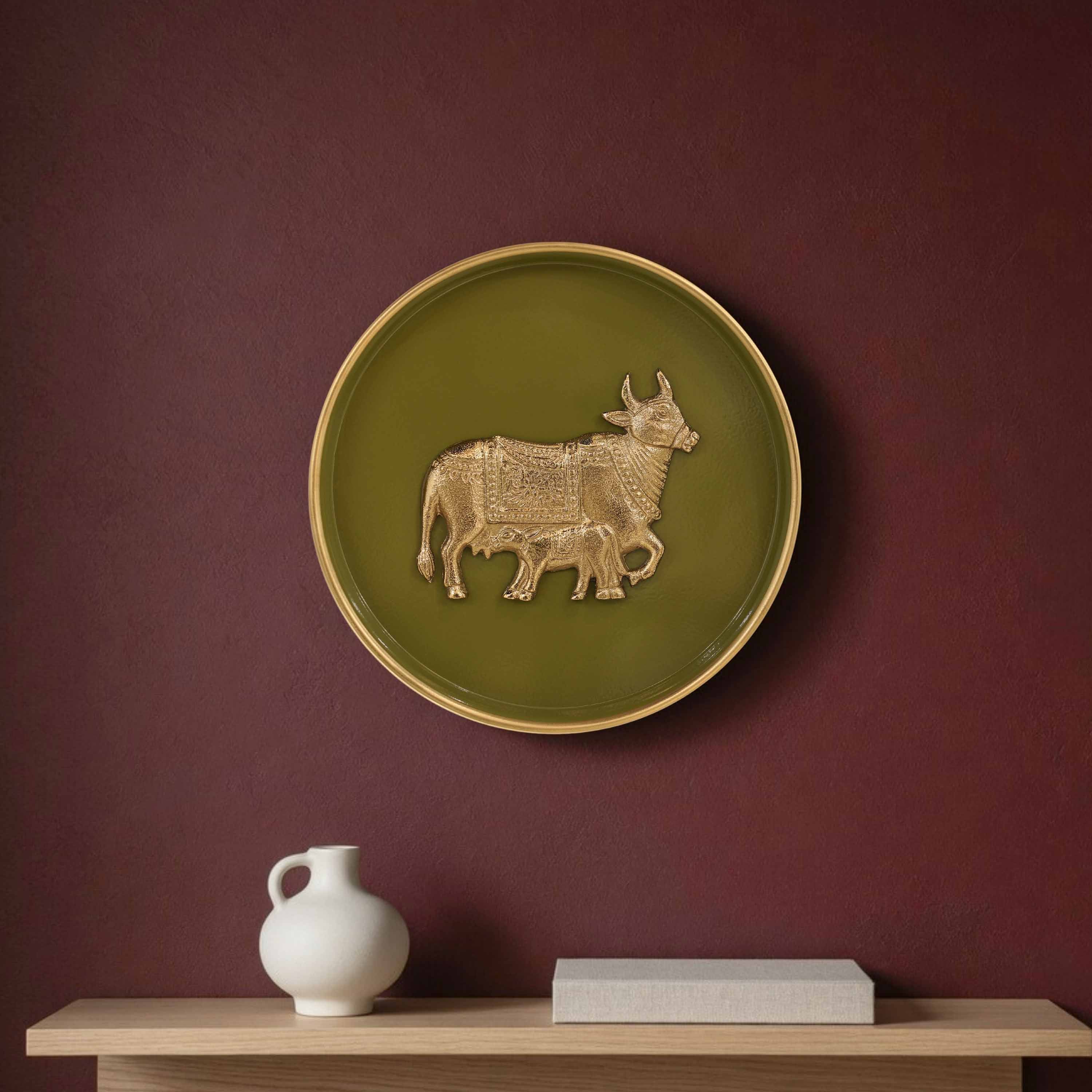 Kamdhenu Cow Wall Plate, Green