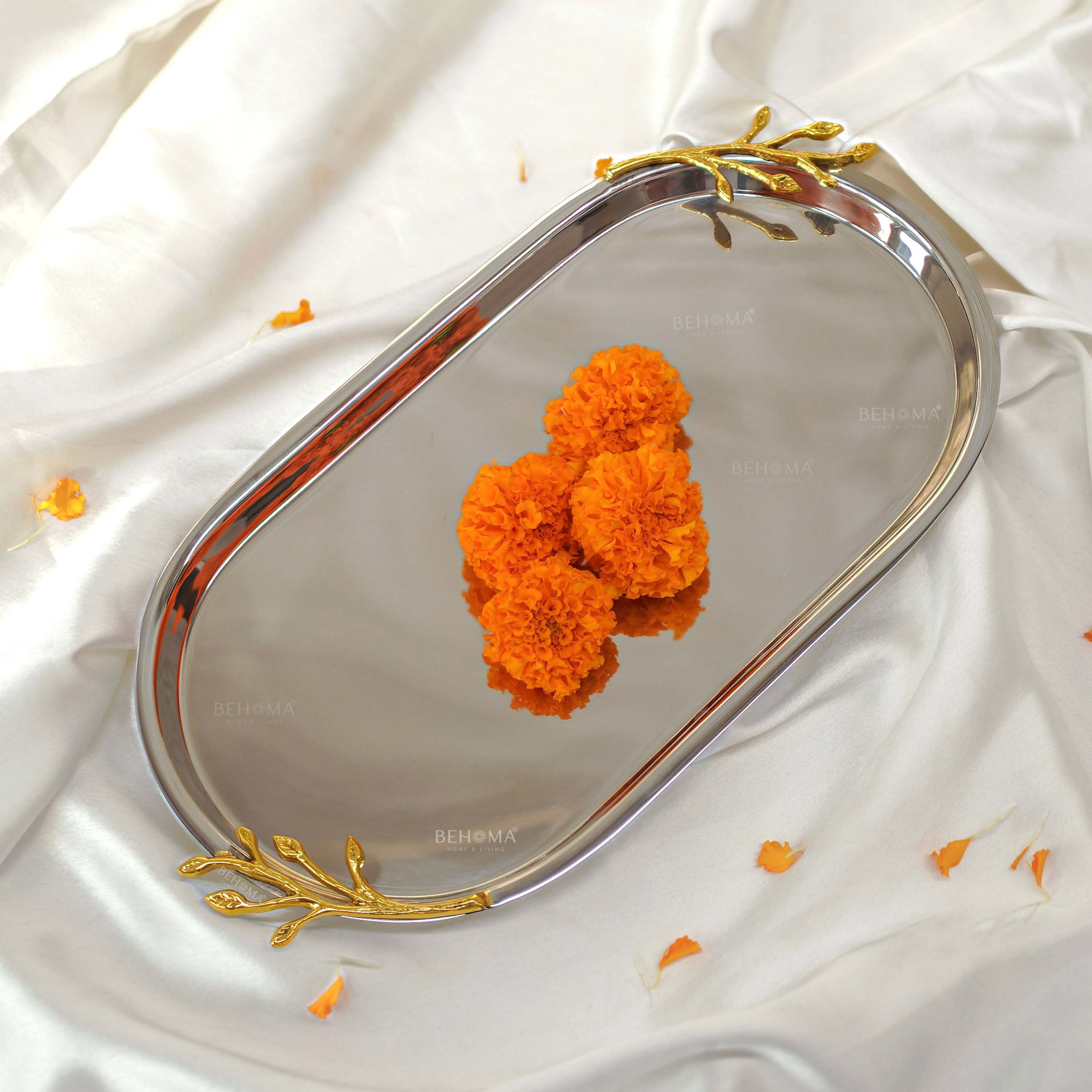 SS Tray with Brass Branch