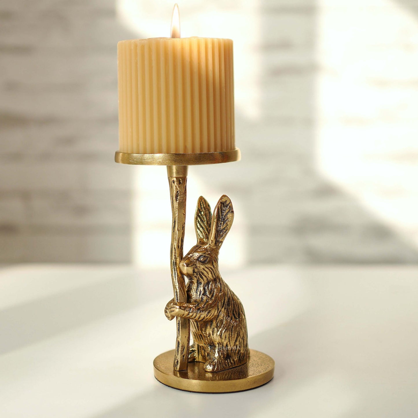 Golden Rabbit Candle Stand Set