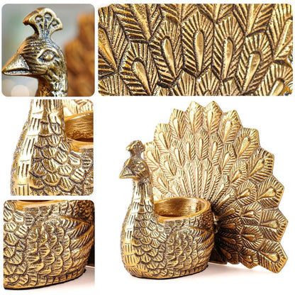 Metal Peacock Candle Holder Set