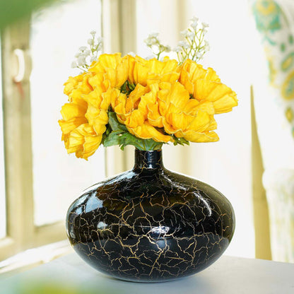 Metal Flower Vase | Black Crackled