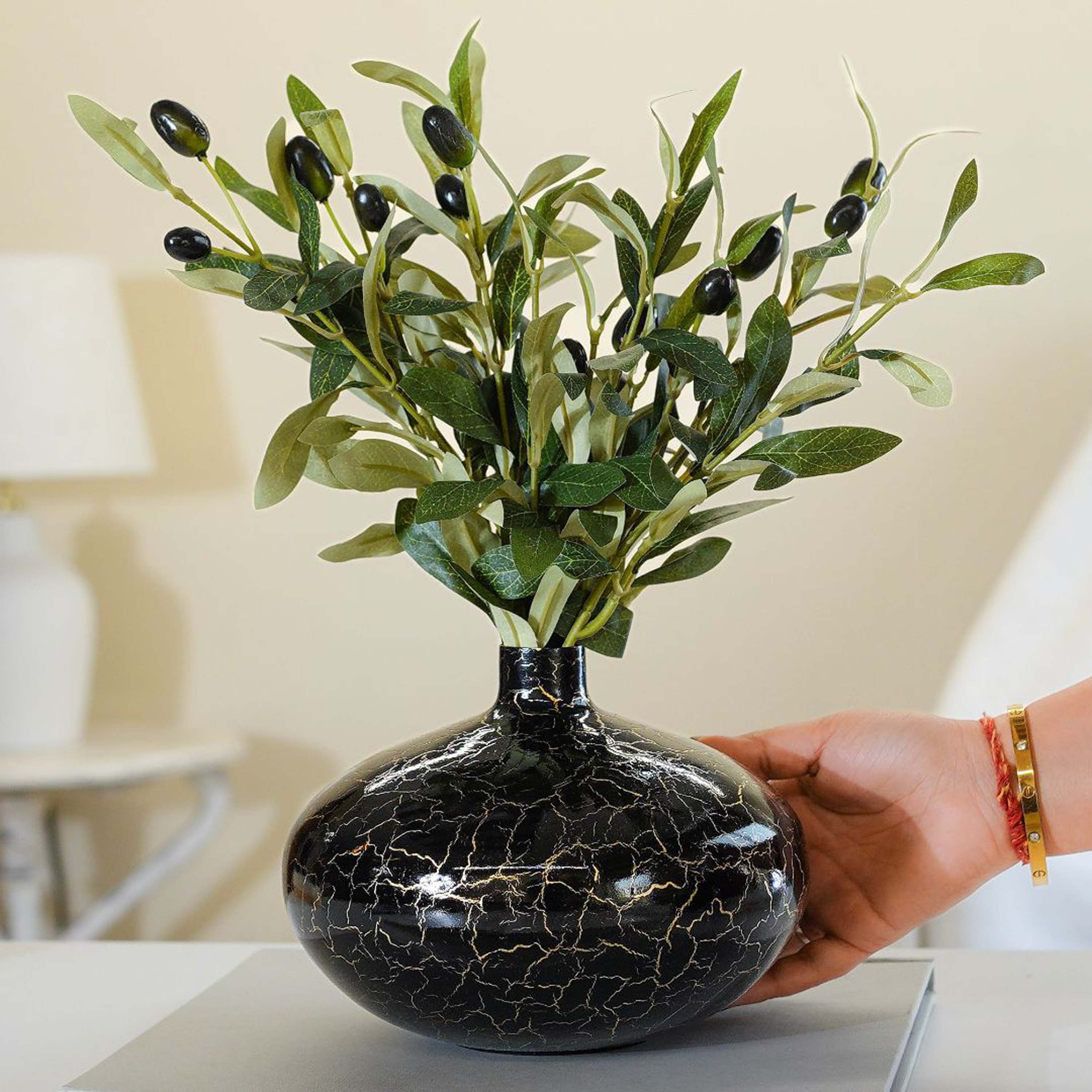 Metal Flower Vase | Black Crackled