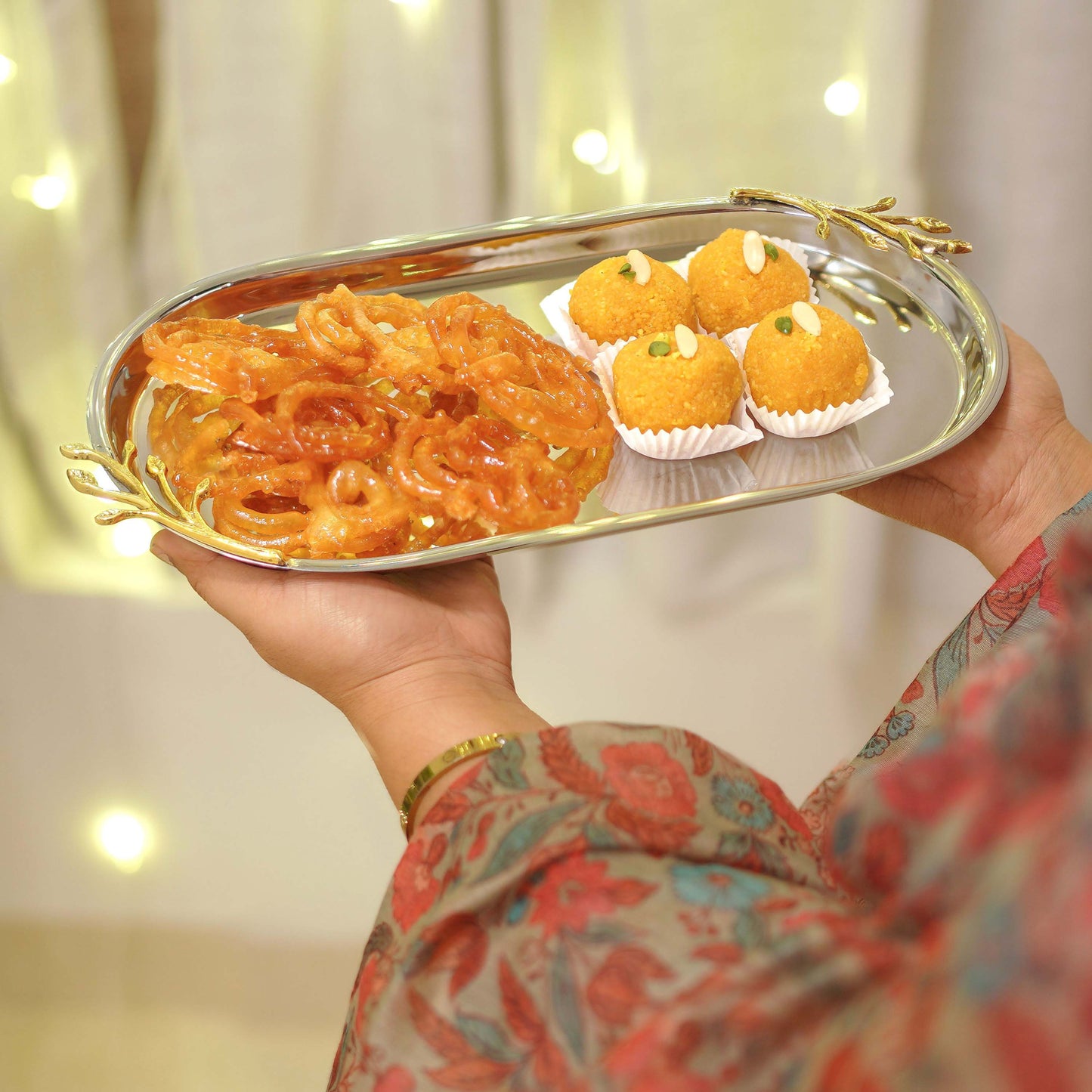 SS Tray with Brass Branch