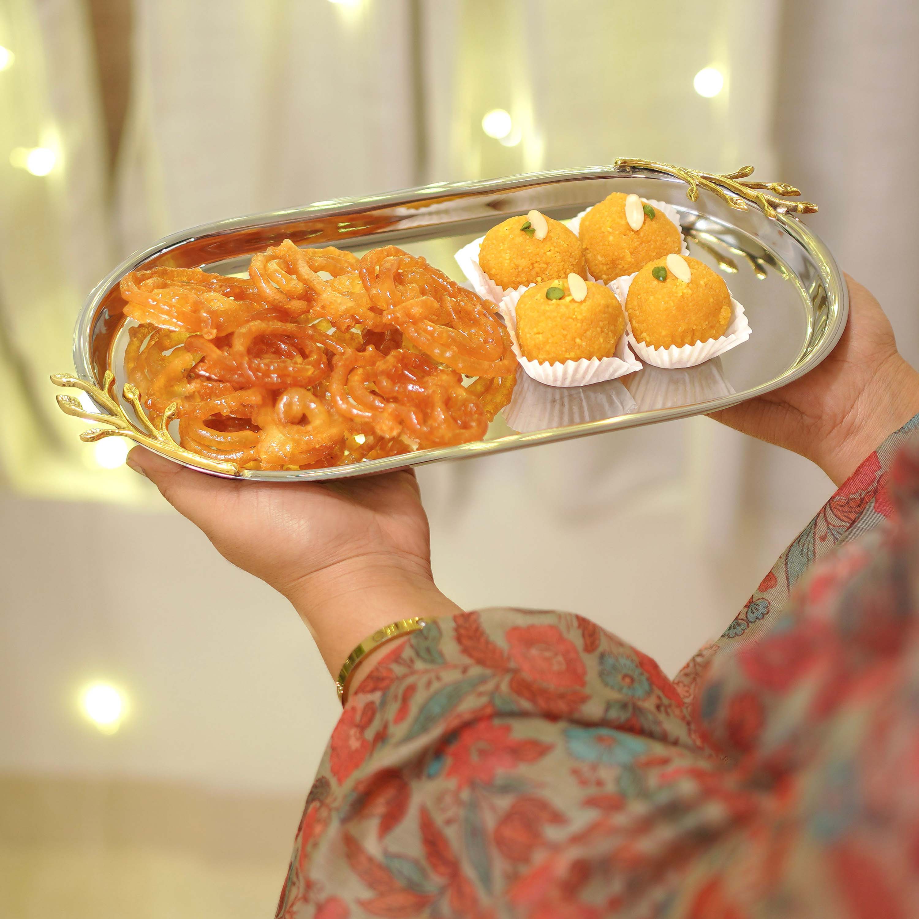 SS Tray with Brass Branch