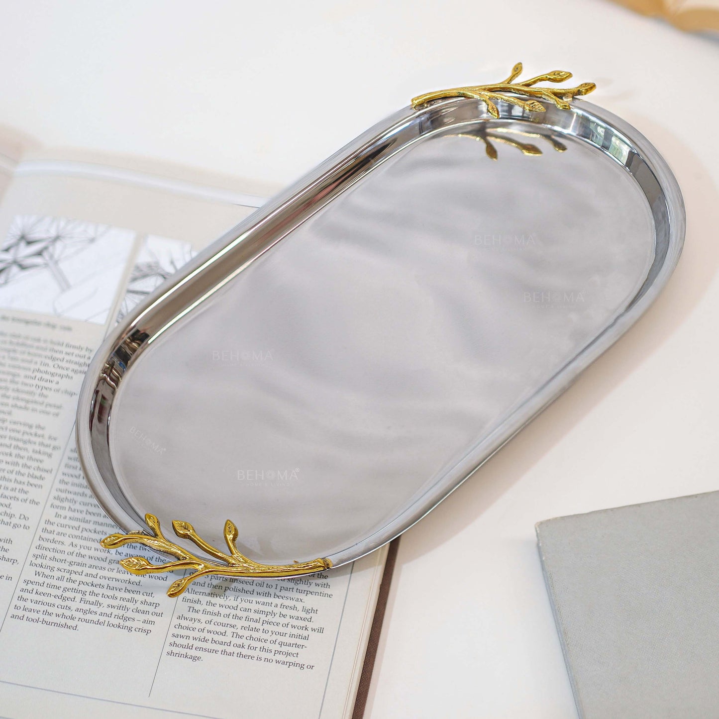 SS Tray with Brass Branch