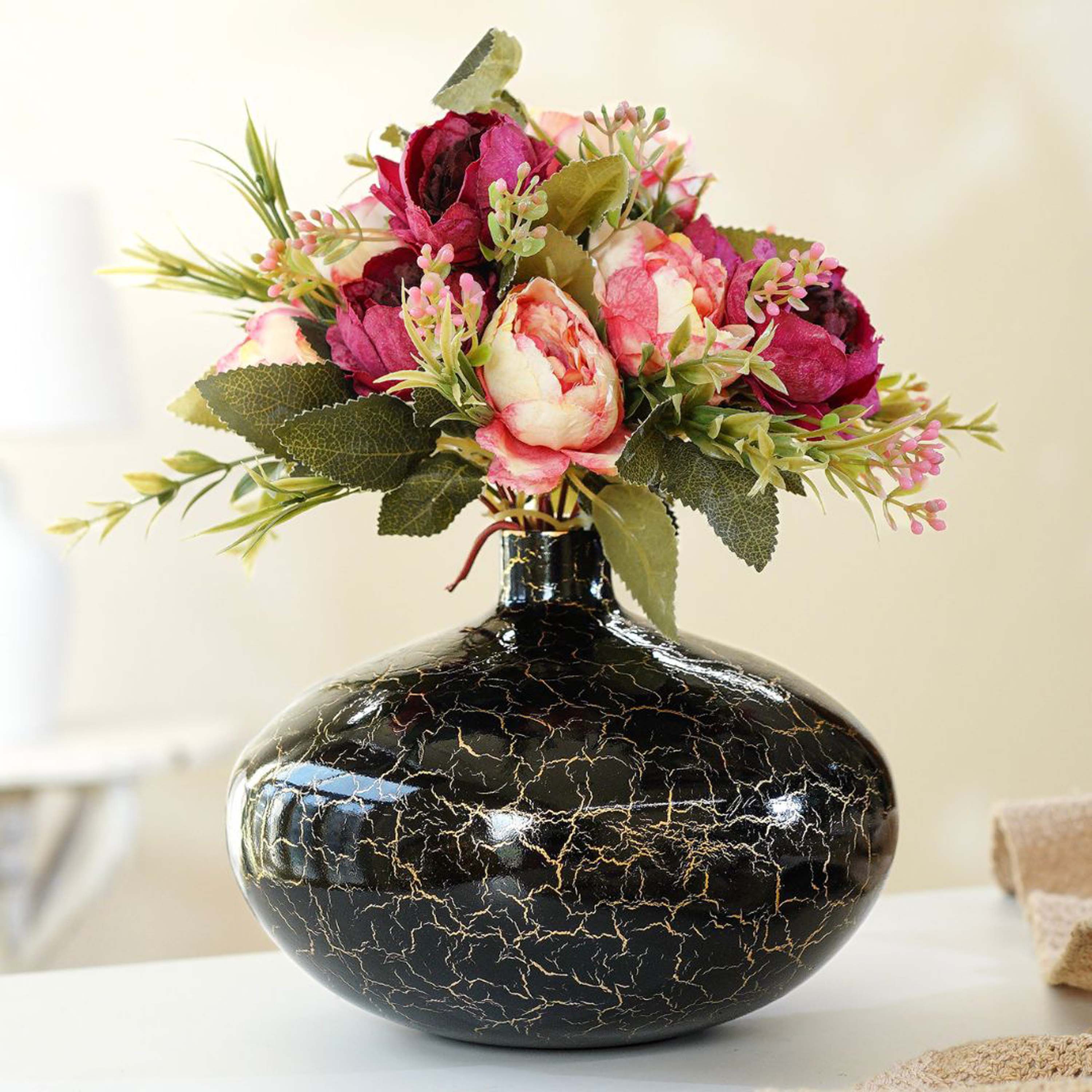 Metal Flower Vase | Black Crackled