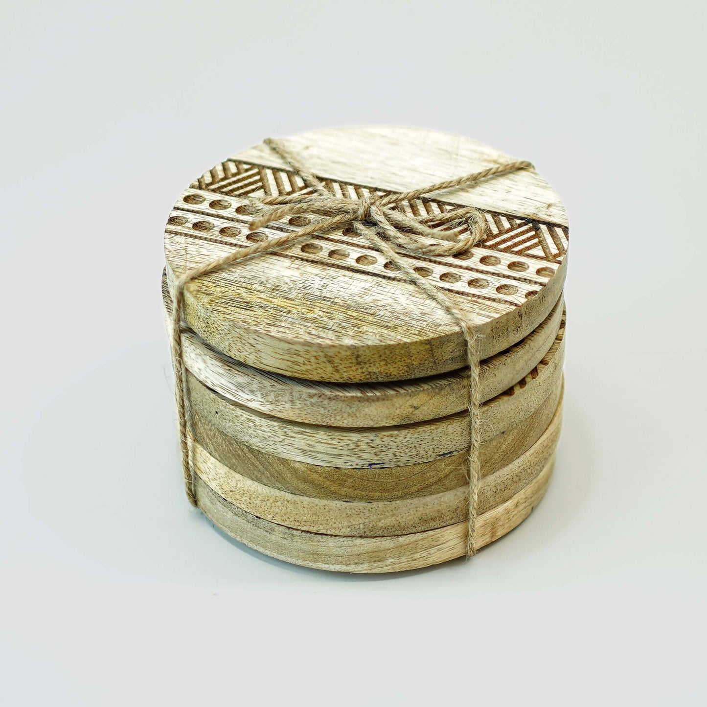 Boho Stripe Handcrafted Coaster, Brown, Set of 6