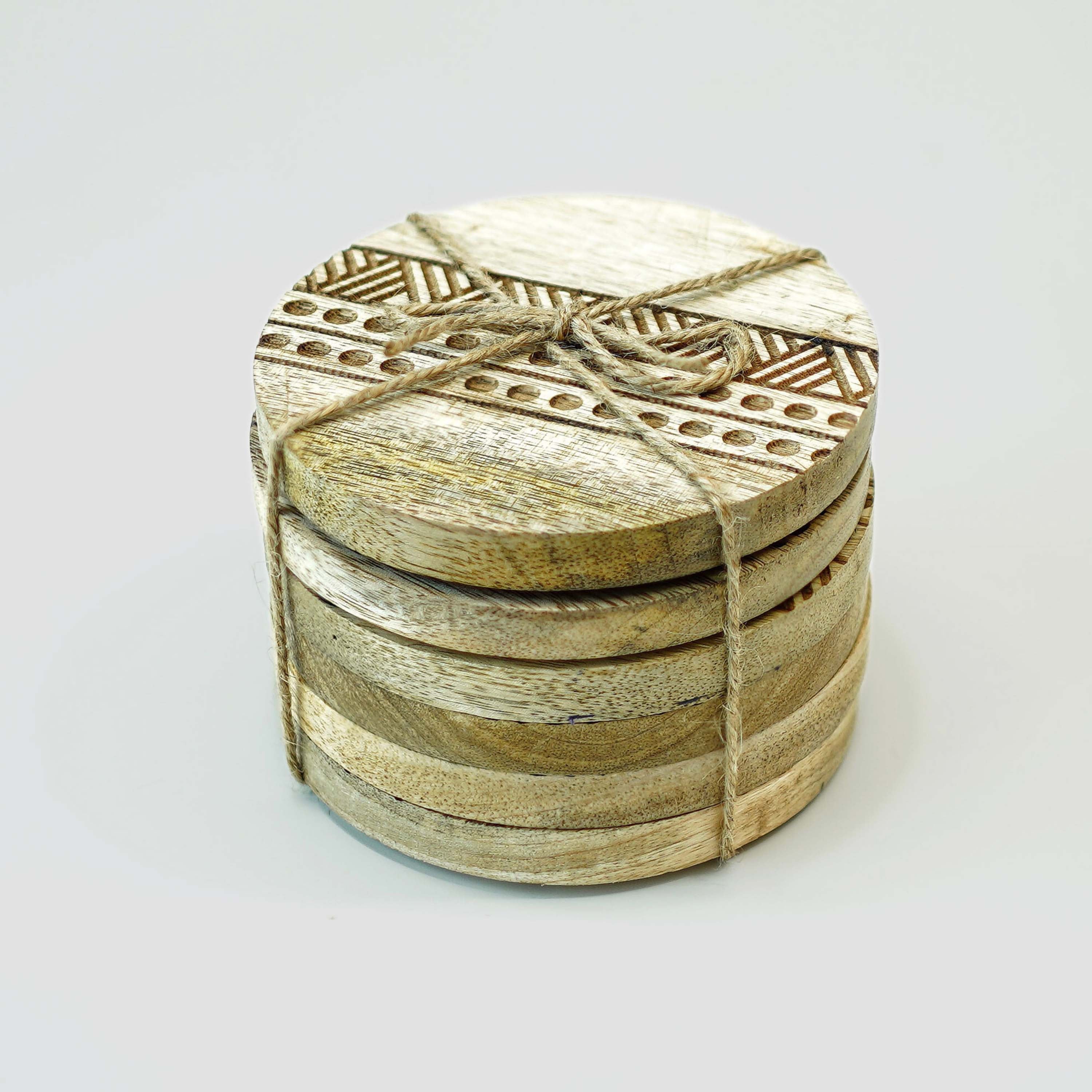 Boho Stripe Handcrafted Coaster, Brown, Set of 6