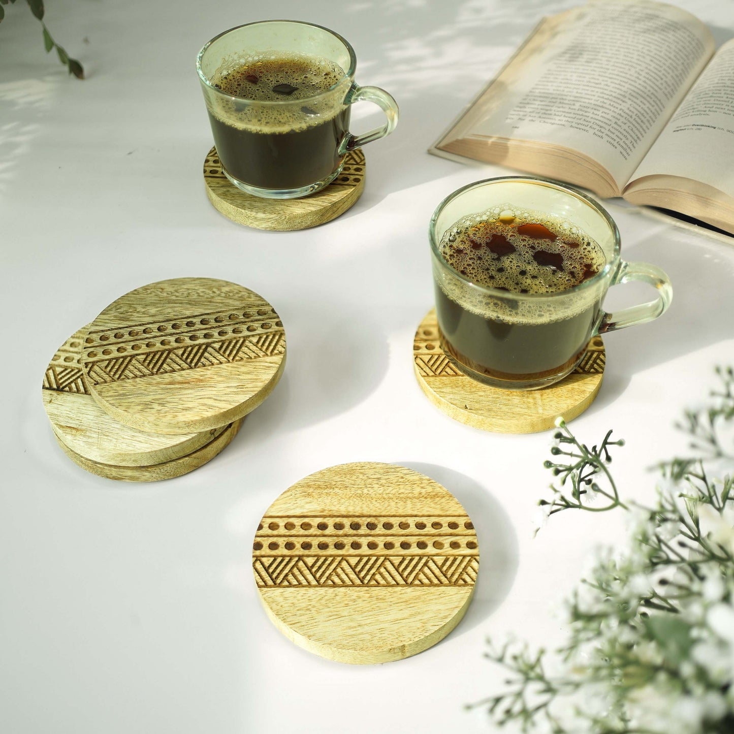 Boho Stripe Handcrafted Coaster, Brown, Set of 6