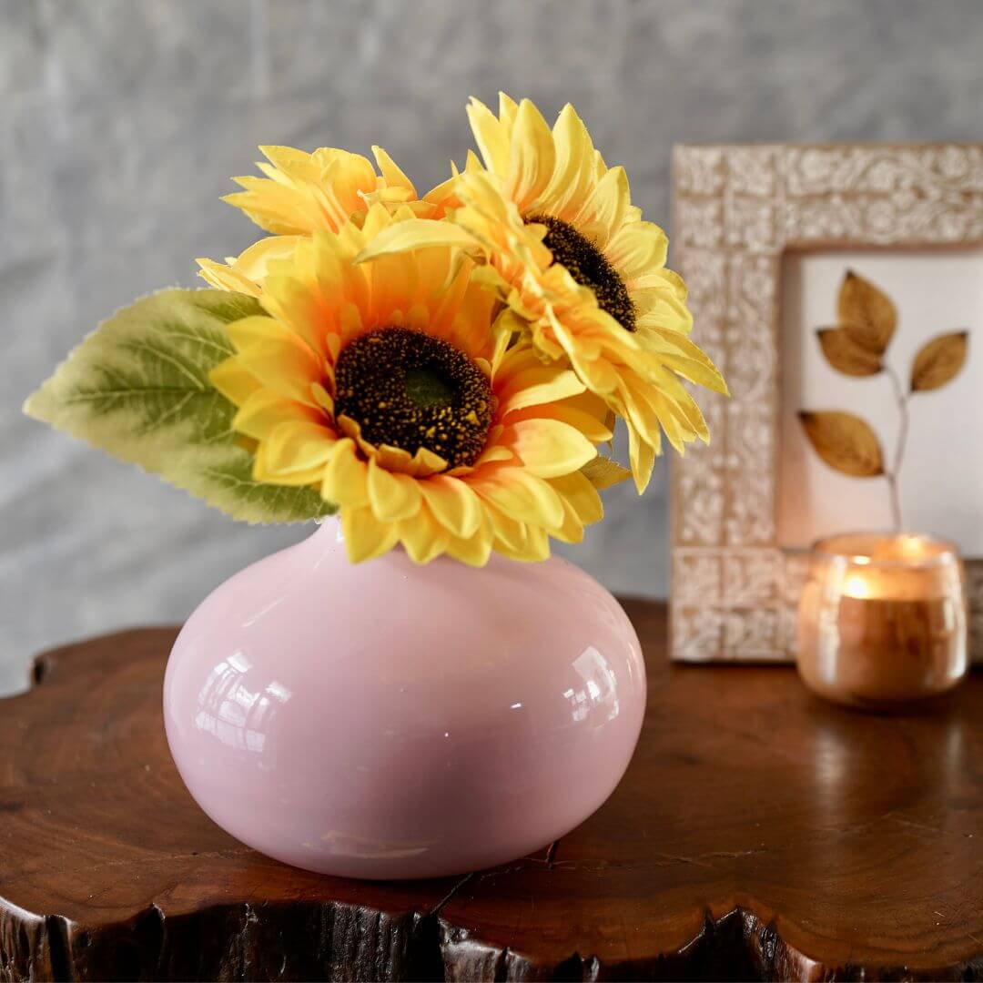 Metal Pink bud flower vase large 