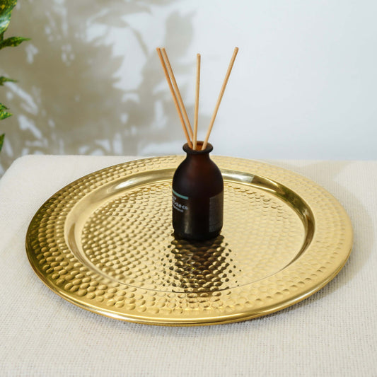 Metal Gold Platter, Decorative metal platter, Metal serving tray, Metal decorative tray