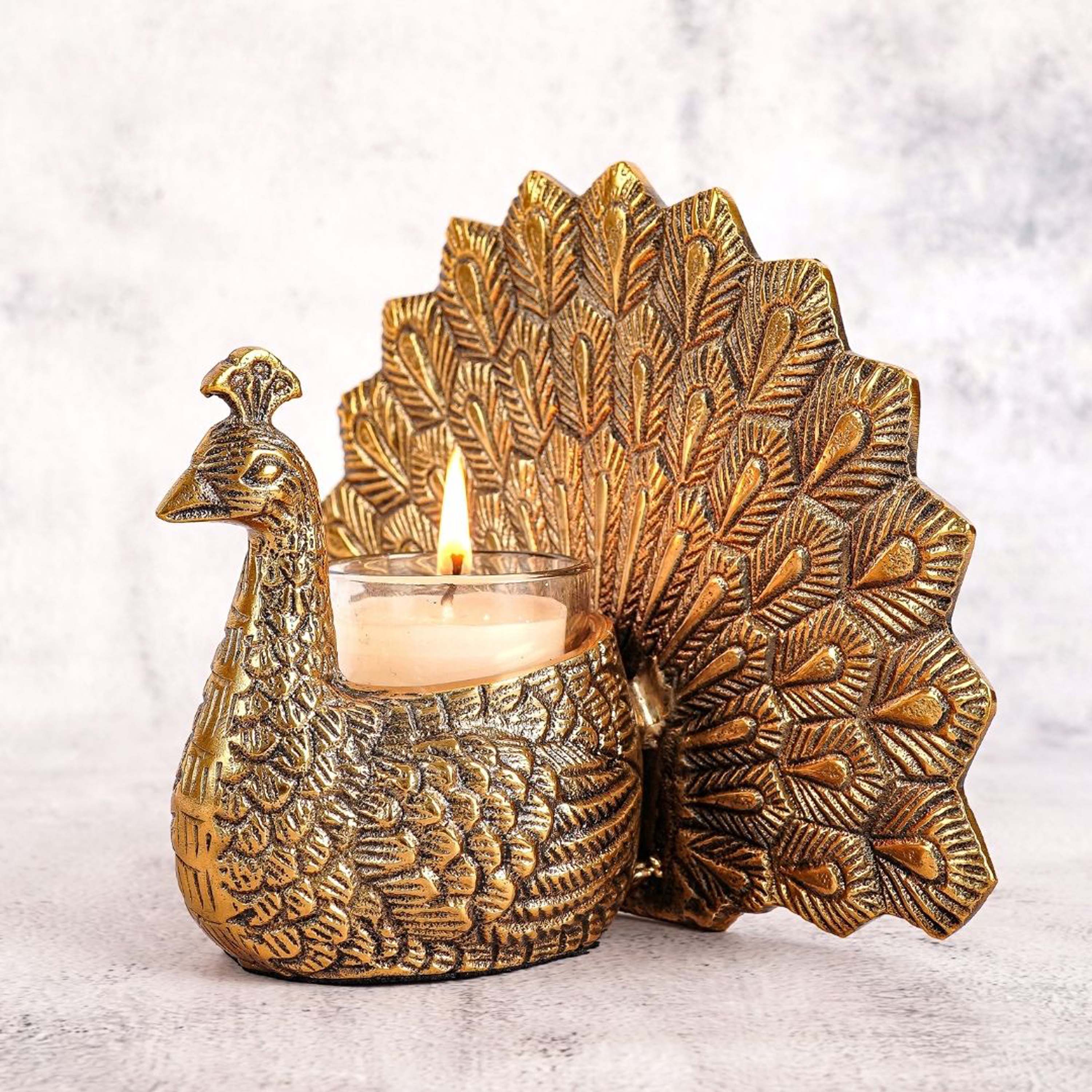 Metal Peacock Candle Holder