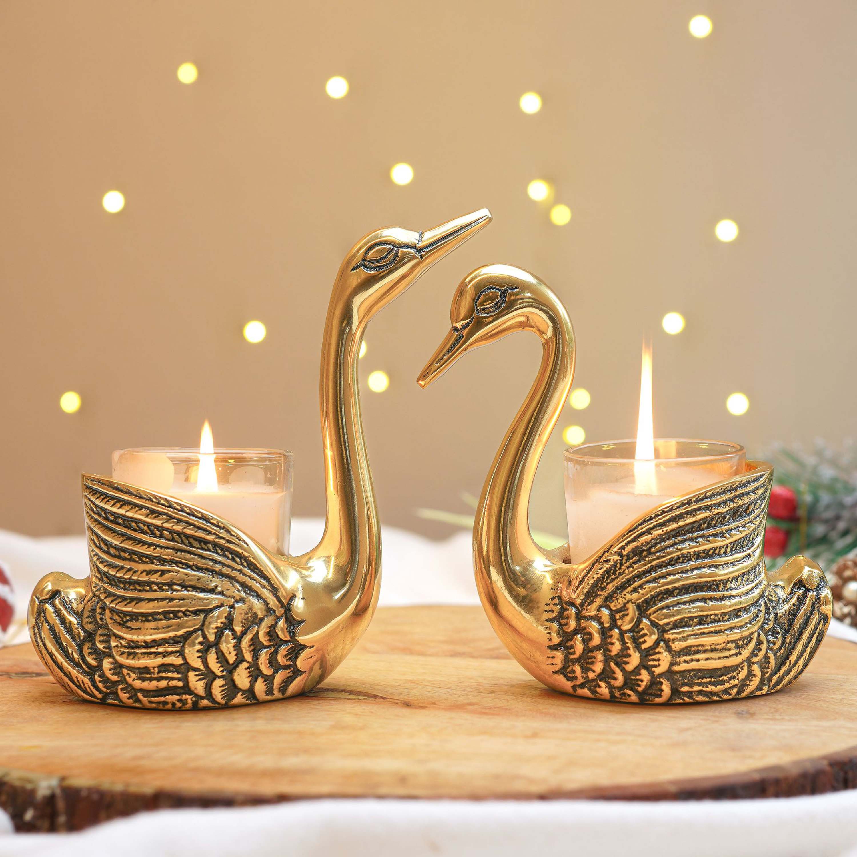 Metal Pair of Swans Candle Holders, (with candles)