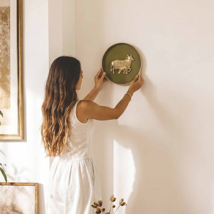 Kamdhenu Cow Wall Plate, Green
