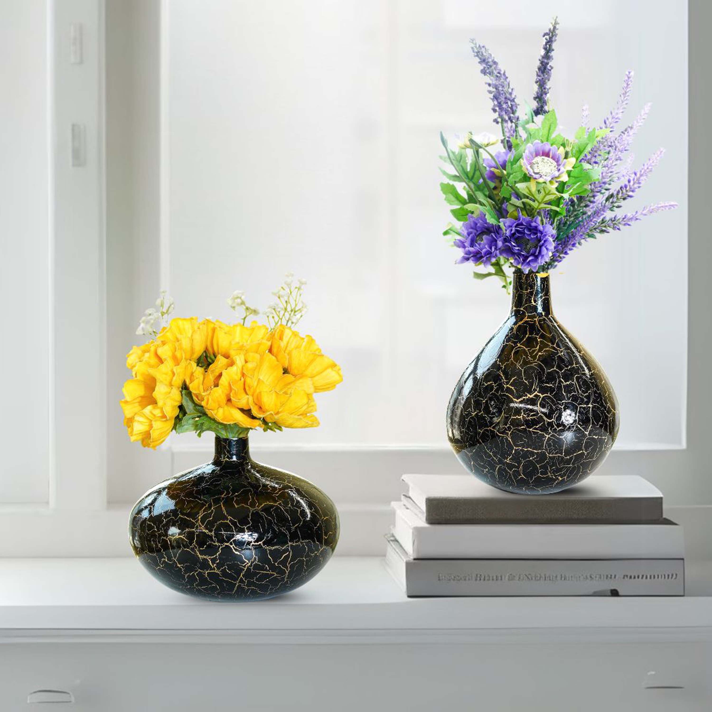 Metal Flower Vase Set of 2 | Black