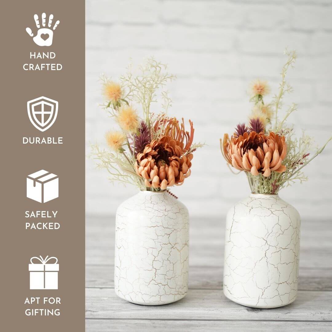 Crackled White flower vase with flowers 