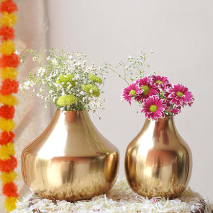 Golden Metal Flower Vase Set of 2
