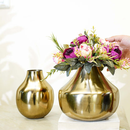 Golden Metal Flower Vase Set of 2